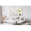 CANVAS PRINT LILY AND MASSAGE STONES IN A WHITE DESIGN - PICTURES FENG SHUI - PICTURES