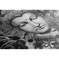 CANVAS PRINT BUDDHA ON AN EXOTIC BACKGROUND IN BLACK AND WHITE - BLACK AND WHITE PICTURES - PICTURES