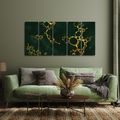 5-TEILIGES WANDBILD SMARAGDGRÜNE ABSTRAKTION MIT GOLD - WANDBILDER ABSTRAKTE FORMEN - BILDER