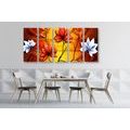 5-PIECE CANVAS PRINT FLOWERS IN ETHNO STYLE - PICTURES FLOWERS - PICTURES