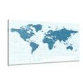 CANVAS PRINT POLITICAL MAP OF THE WORLD IN BLUE - PICTURES OF MAPS - PICTURES
