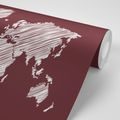 SELF ADHESIVE WALLPAPER HATCHED WORLD MAP ON A BURGUNDY BACKGROUND - SELF-ADHESIVE WALLPAPERS - WALLPAPERS