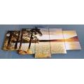 TABLEAU EN 5 PARTIES – COUCHER DE SOLEIL SUR LE LAC - TABLEAUX DE LA NATURE ET DES PAYSAGES - TABLEAUX