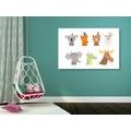 CANVAS PRINT FULL OF ANIMALS WITH INDIAN FEATHERS - CHILDRENS PICTURES - PICTURES