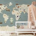 SAMOLEPÍCÍ TAPETA ILUSTROVANÁ MAPA SVĚTA SE ZVÍŘATY - DĚTSKÉ TAPETY - TAPETY