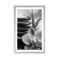 POSTER WITH MOUNT MEDITATIVE ZEN COMPOSITION IN BLACK AND WHITE - BLACK AND WHITE - POSTERS