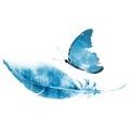 PAPIER PEINT AUTOCOLLANT PLUME AVEC UN PAPILLON DANS UN DESIGN BLEU - PAPIERS PEINTS AUTOCOLLANTS - PAPIER PEINT