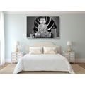 WANDBILD BUDDHA MIT ENTSPANNENDEM STILLLEBEN IN SCHWARZ-WEISS - SCHWARZ-WEISSE BILDER - BILDER