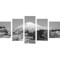 5-PIECE CANVAS PRINT MOUNT FUJI IN BLACK AND WHITE - BLACK AND WHITE PICTURES - PICTURES