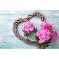 WALL MURAL PEONIES ON A WOODEN HEART - WALLPAPERS VINTAGE AND RETRO - WALLPAPERS