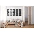 5-PIECE CANVAS PRINT BUDDHA FACE IN BLACK AND WHITE - BLACK AND WHITE PICTURES - PICTURES