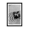 POSTER WITH MOUNT SANDY ZEN GARDEN WITH AN ORCHID IN BLACK AND WHITE - BLACK AND WHITE - POSTERS