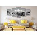 5-PIECE CANVAS PRINT MOUNT FUJI IN BLACK AND WHITE - BLACK AND WHITE PICTURES - PICTURES