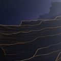 TABLEAU SUR TOILE – LIGNES DORÉES DE MONTAGNES LA NUIT - TABLEAUX DE MONTAGNE - TABLEAUX