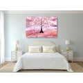 CANVAS PRINT HERONS UNDER A MAGICAL TREE IN PINK DESIGN - PICTURES OF NATURE AND LANDSCAPE - PICTURES
