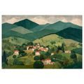 WANDBILD LÄNDLICHE LANDSCHAFT IM TAL - BUNTE HÄUSER - BILDER
