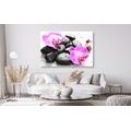 CANVAS PRINT BEAUTIFUL INTERPLAY OF STONES AND ORCHIDS - PICTURES FENG SHUI - PICTURES