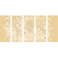 QUADRO IN 5 PARTI MAPPA CON DESIGN BEIGE - QUADRI MAPPE - QUADRI