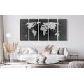 5-PIECE CANVAS PRINT WORLD MAP IN SHADES OF GRAY - PICTURES OF MAPS - PICTURES