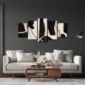 TABLEAU EN 5 PARTIES – LIGNES NOIRES ABSTRAITES - IMAGES FORMES ABSTRAITES - TABLEAUX