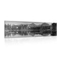 CANVAS PRINT BEAUTIFUL PANORAMA OF THE MOUNTAINS BY THE LAKE IN BLACK AND WHITE - BLACK AND WHITE PICTURES{% if product.category.pathNames[0] != product.category.name %} - PICTURES{% endif %}