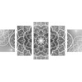 QUADRO IN 5 PARTI MANDALA ORIENTALE IN BIANCO E NERO - QUADRI BIANCO E NERO - QUADRI