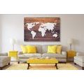 CANVAS PRINT WORLD MAP WITH A WOODEN BACKGROUND - PICTURES OF MAPS - PICTURES