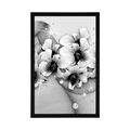 POSTER BLACK AND WHITE FLOWERS ON AN ABSTRACT BACKGROUND - BLACK AND WHITE - POSTERS