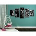 TABLEAU EN 5 PARTIES – CERF MAGNIFIQUE AVEC PAPILLONS EN NOIR ET BLANC - TABLEAUX EN NOIR ET BLANC - TABLEAUX
