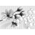 SELF ADHESIVE WALLPAPER BLACK AND WHITE MAGNOLIA WITH ABSTRACT ELEMENTS - SELF-ADHESIVE WALLPAPERS - WALLPAPERS