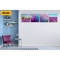 CANVAS PRINT SET LAVENDER FIELDS WITH PURPLE ABSTRACTION - SET OF PICTURES - PICTURES