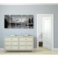 5-PIECE CANVAS PRINT MOUNTAIN LAKE REFLECTION IN BLACK AND WHITE - BLACK AND WHITE PICTURES - PICTURES