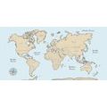 CANVAS PRINT BEIGE WORLD MAP ON A BLUE BACKGROUND - PICTURES OF MAPS - PICTURES