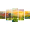 5-PIECE CANVAS PRINT OIL PAINTING OF MEADOW FLOWERS - PICTURES OF NATURE AND LANDSCAPE - PICTURES