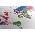 DECORATIVE PINBOARD WORLD MAP WITH FLAGS ON A WHITE BACKGROUND - PICTURES ON CORK - PICTURES