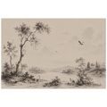 ZELFKLEVEND FOTOBEHANG VINTAGE LANDSCHAP MET KRAANVOGELS - FOTOBEHANG BOS - FOTOBEHANG