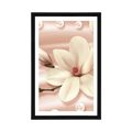 POSTER MIT PASSEPARTOUT LUXURIÖSE MAGNOLIE MIT PERLEN - BLUMEN - POSTER