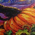 QUADRO SU TELA – GATTO TRA ZUCCHE E LUNA - QUADRI HALLOWEEN E HORROR - STAMPE E QUADRI