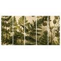 TABLEAU EN 5 PARTIES – FOUGÈRES BOTANIQUES EN SÉPIA - TABLEAUX ARBRES ET FEUILLES - TABLEAUX