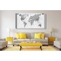 DECORATIVE PINBOARD DETAILED MAP OF THE WORLD IN BLACK AND WHITE - PICTURES ON CORK - PICTURES