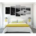 5-PIECE CANVAS PRINT LAKE AT SUNSET IN BLACK AND WHITE - BLACK AND WHITE PICTURES - PICTURES