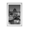 POSTER WITH MOUNT DAZZLING PANORAMA OF PARIS IN BLACK AND WHITE - BLACK AND WHITE - POSTERS
