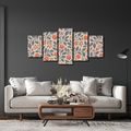 TABLEAU EN 5 PARTIES – MOTIF FLORAL AUX FEUILLES - TABLEAUX DE FLEURS - TABLEAUX