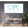 DECORATIVE PINBOARD DETAILED MAP OF THE WORLD IN BLUE - PICTURES ON CORK - PICTURES