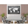 CANVAS PRINT BLACK AND WHITE WORLD MAP WITH A WOODEN BACKGROUND - PICTURES OF MAPS - PICTURES