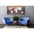 5-PIECE CANVAS PRINT WORLD MAP WITH A WOODEN BACKGROUND - PICTURES OF MAPS - PICTURES