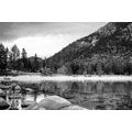 CANVAS PRINT A LAKE IN BEAUTIFUL NATURE IN BLACK AND WHITE - BLACK AND WHITE PICTURES{% if product.category.pathNames[0] != product.category.name %} - PICTURES{% endif %}