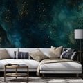 ZELFKLEVEND FOTOBEHANG DONKERBLAUWE ABSTRACTIE MET GOUD - FOTOBEHANG ABSTRACT - FOTOBEHANG