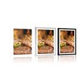 POSTER WITH MOUNT GRILLED BEEF STEAK - WITH A KITCHEN MOTIF - POSTERS