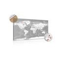 DECORATIVE PINBOARD STYLISH BLACK AND WHITE MAP OF THE WORLD - PICTURES ON CORK - PICTURES